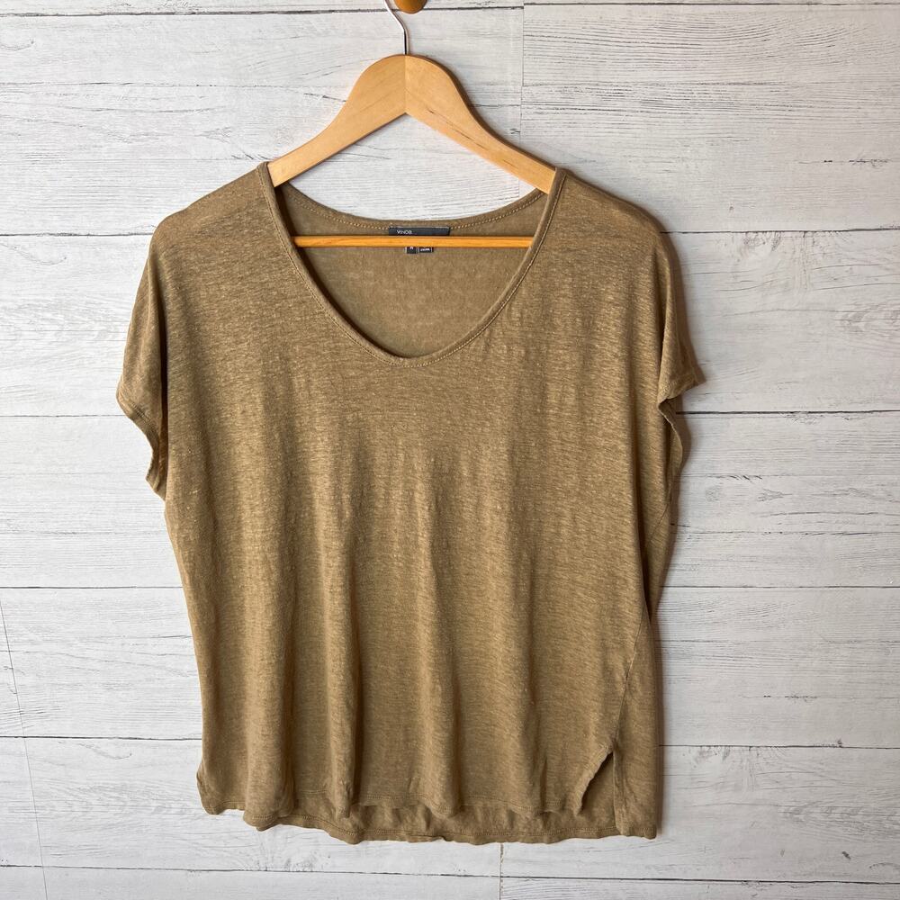 Vince Shirt Womens Size Medium Tan 100% Linen Top Breathable Summertime - Picture 3 of 16